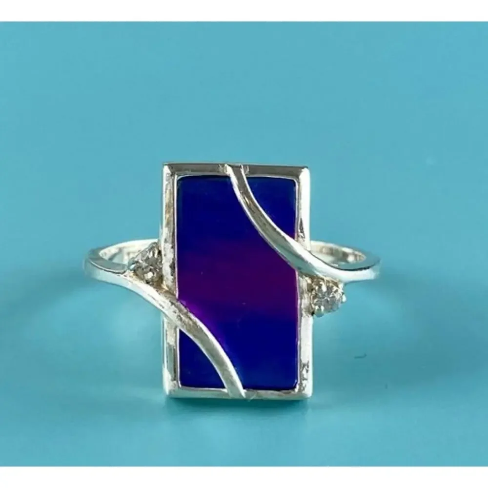 925 Sterling Silver Anodized Titanium & Quartz Ring Size 10.25
